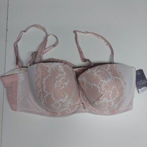 NWT Cacique Floral Lace Lightly Lined Multiway Strapless Beige Bra Size 46D